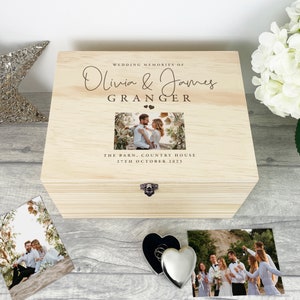 Scatola ricordo personalizzata in legno per foto di nozze - 5 misure / regalo per il giorno delle nozze / regalo per coppie / regalo ricordo di nozze / scatola ricordo per il giorno delle nozze