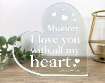 Large Personalised Love You Mum/Mummy/Grandma Acrylic Freestanding Heart
