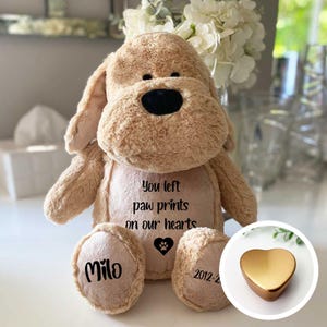 Personalised Paw Prints Hearts Ashes Dog | Memorial Dog | Dog Bereavement Gift | Dog Ashes Urn | Personalised Soft Toy | Pet Loss Gift