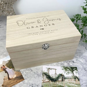 SWIMFUN Memory Box Wedding Keepsake Box, Personalized Wooden Box Decorative  Boxes with Hinged Lids Engagement Wedding Bridal Shower Gifts