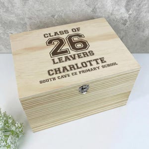 Personalised School Leavers Pine Memory Box – Class of 2026 Keepsake