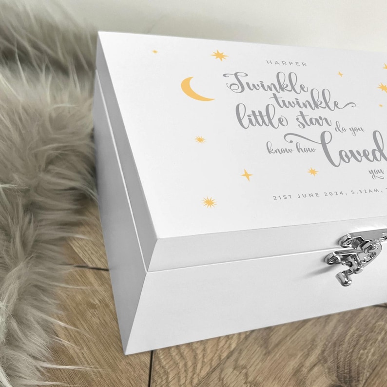 Personalised Twinkle Twinkle New Baby White Wooden Memory Box ...