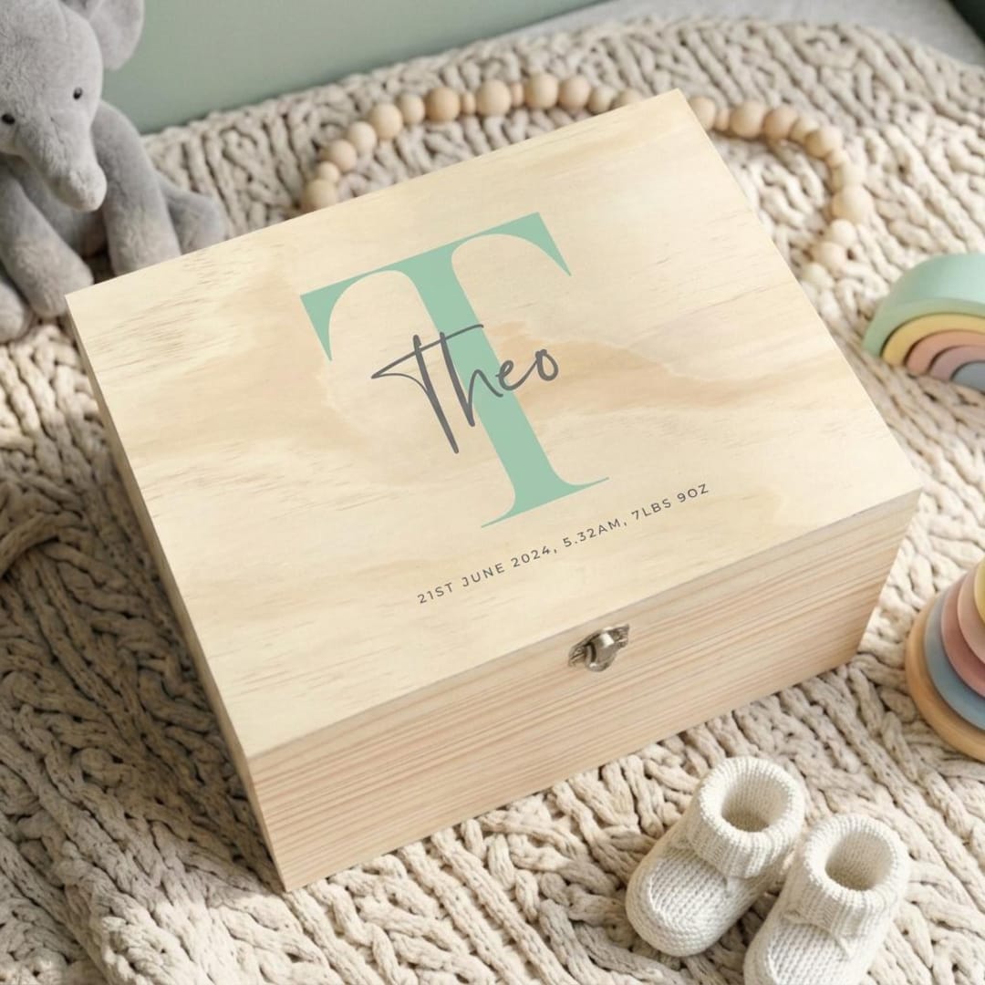 Personalised New Baby Keepsake Box | Initial, Name, Message - Etsy UK