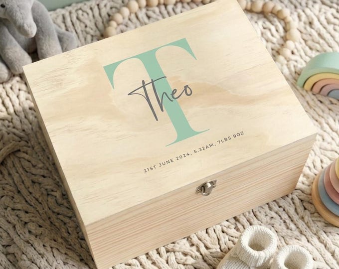 Personalised New Baby Keepsake Box | Initial, Name, Message