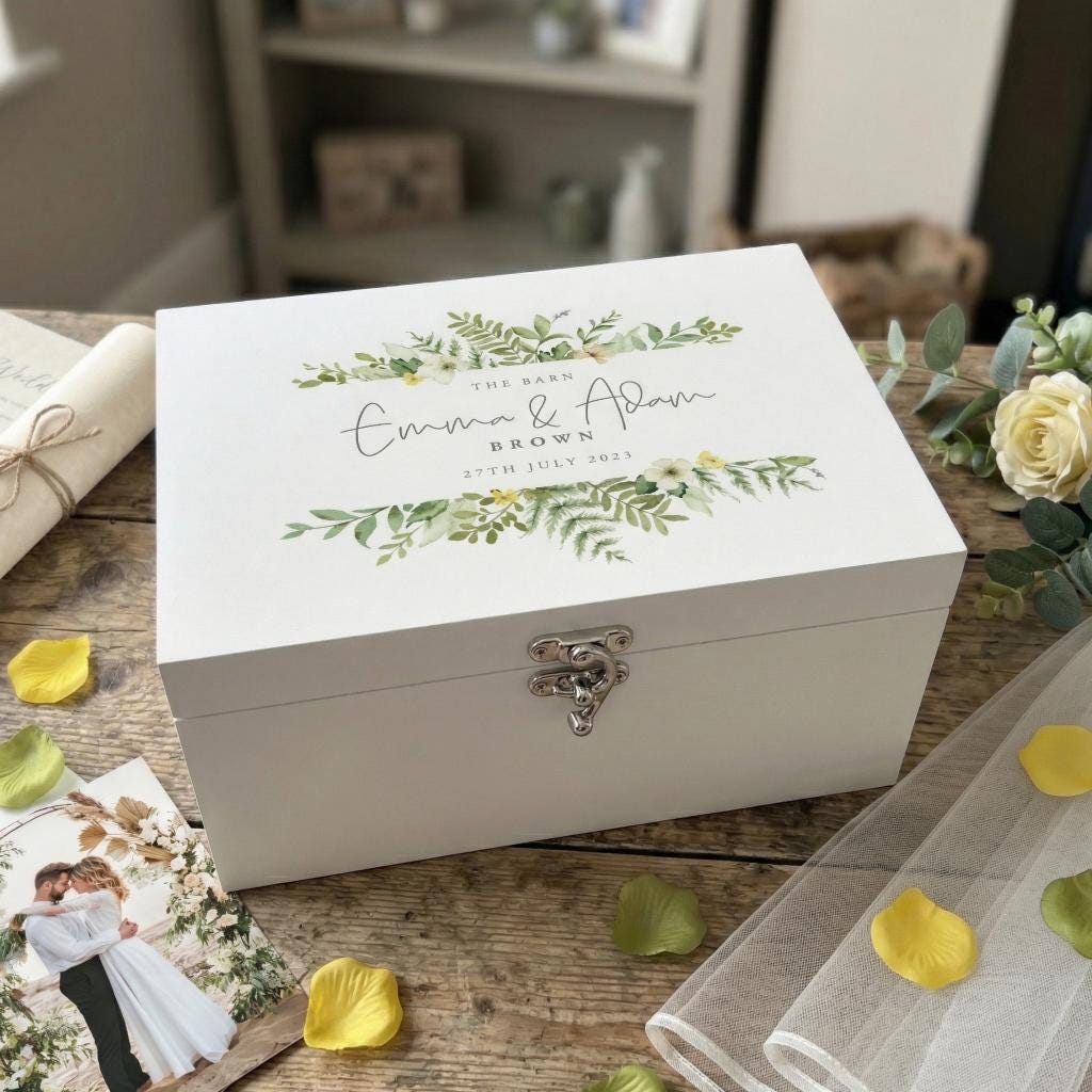 Personalised White Wooden Floral Wedding Keepsake Memory Box 3 Sizes ...