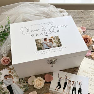 Personalised White Wooden Wedding Photo Keepsake Box- 3 Sizes | Wedding Day Gift | Wedding Keepsake Gift | Wedding Memory Box