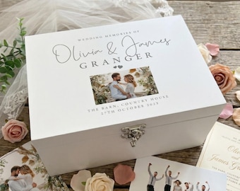 Personalised White Wooden Wedding Photo Keepsake Box- 3 Sizes | Wedding Day Gift | Wedding Keepsake Gift | Wedding Memory Box