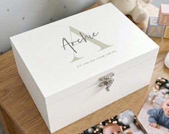 Personalized New Baby Keepsake Box | White Wooden Memory Chest