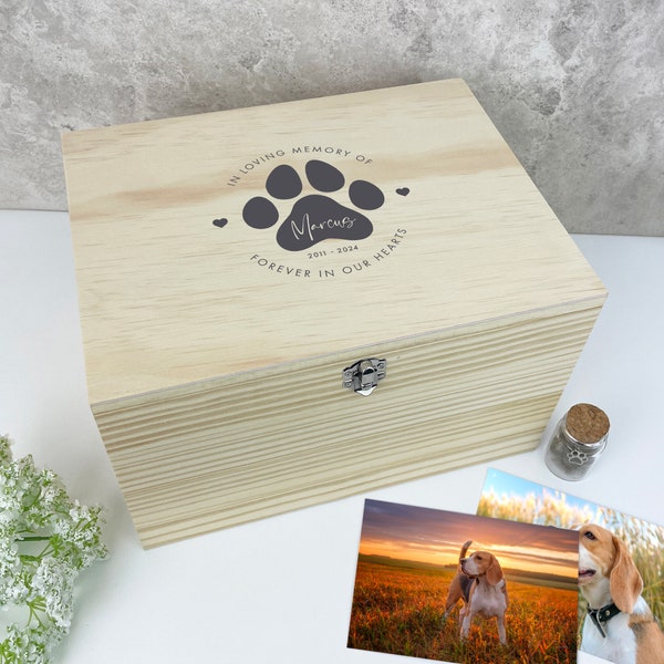 Personalised Wooden Pet Name Memorial Memory Box - 4 Sizes (20cm | 26cm | 30cm | 36cm)