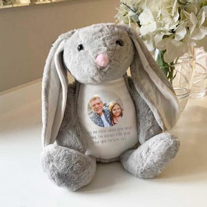 Personalised Photo Comfort Bunny, Plush Memory Keepsake 30cm, Birthday Anniversary Christening Gift, Custom Photo Present