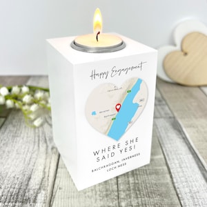 photophore personnalisé en forme de coeur avec emplacement sur une carte | Cadeau pour couple | Anniversaire | Fiançailles | Souvenir de famille | Cadeau sur mesure pour toute occasion