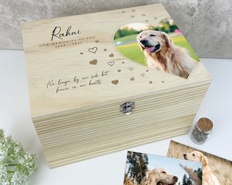 Personalised Large Pine Wooden Pet Memorial Photo Memory Box - 4 Sizes (20cm | 26cm | 30cm | 36cm)