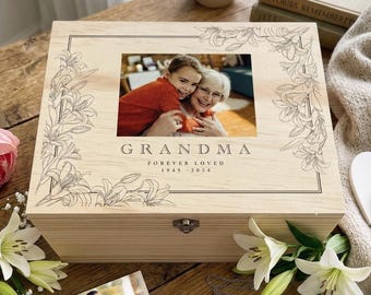 Personalised Lily Design Photo Wooden Memory Box – Custom Keepsake