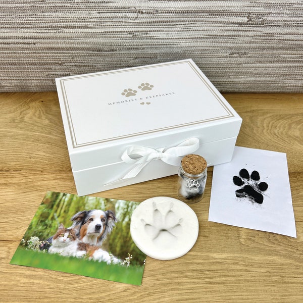 Paw Print & Fur Keepsake Kit | Pet Memory Box, Clay Paw Impression, Fur Bottle, Non-Toxic Ink Pad | Pet Lover Gift | W22cm x L17cm x H8cm