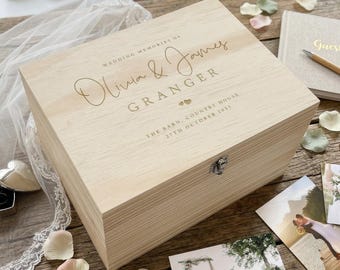 Personalised Engraved Wooden Wedding Memory Box - Keepsake Gift