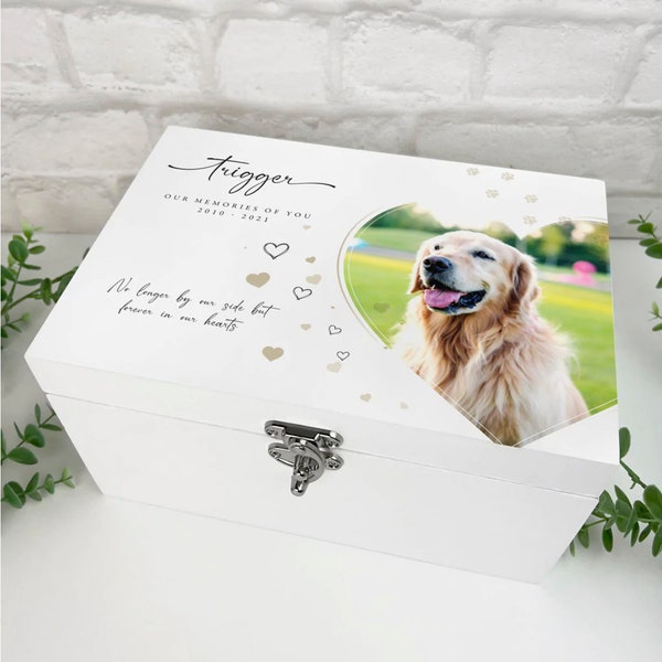 Personalised Pet Photo Memorial White Luxury Wooden Keepsake Memory Box - 3 Sizes (22cm | 27cm | 30cm)