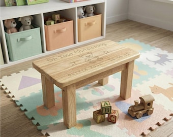 Personalised Wooden Child Stool, Engraved Christening Gift for Boys & Girls, Custom New Baby Keepsake, Rectangle Wood Toddler Step Stool