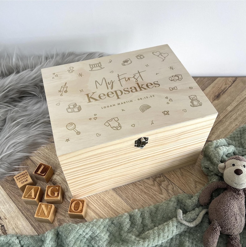 Personalised Engraved "my First Keepsakes" Wooden New Baby Keepsake Box ...