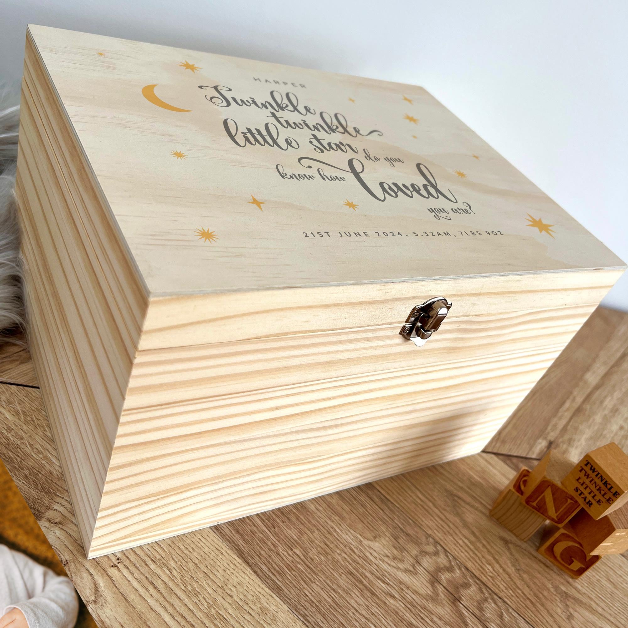 Personalised Twinkle Twinkle Keepsake Box | Newborn Baby Gift, Pine ...