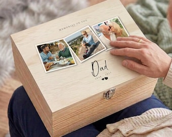 Personalised Wooden Memorial Box with Photo Lid, Bereavement Keepsake Box for Sympathy Gift, Large Remembrance Box for Photos
