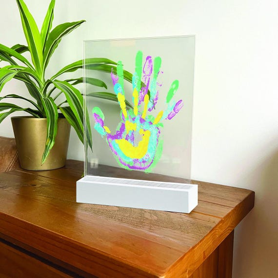Personalised Family Handprint Kit | Layered Keepsake Display for 4 Members | Non-Toxic Paint & Wooden Base | Unique Home Décor Gift