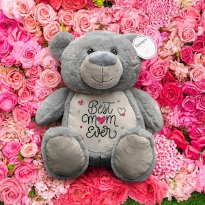 Best Mum Ever Grey Teddy Bear 30cm | Mother's Day Gift Plush Soft Toy | Cute Bear Gift for Mum from Kids