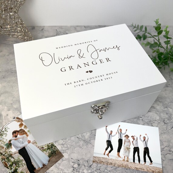 Personalised White Engraved Wooden Wedding Keepsake Memory Box 3 Sizes | Wedding Day Gift | Couples Gift | Wedding Keepsake Gift