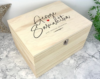 Personalised Couples Names Keepsake Memory Box - 4 Sizes (20cm | 26cm | 30cm | 36cm)