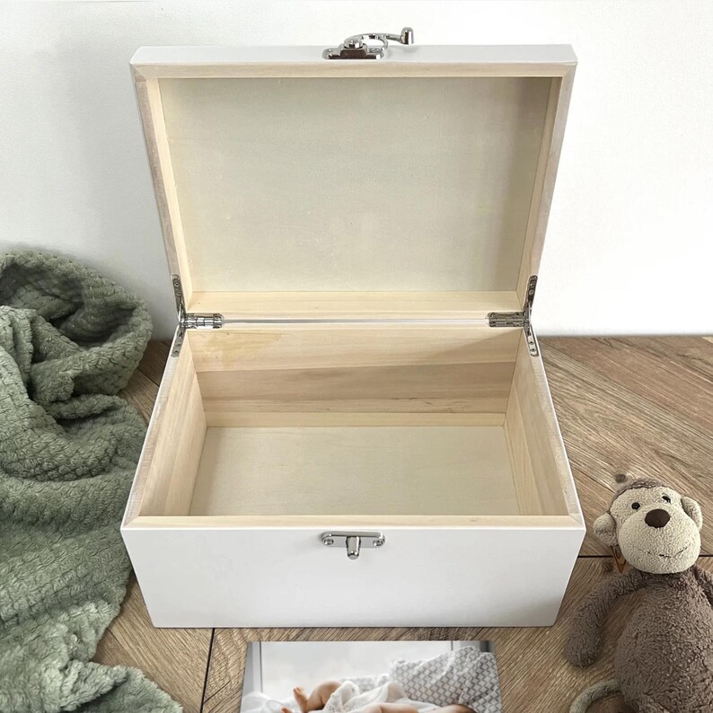 Personalised Jungle Animals New Baby White Wooden Memory Box Baby Gift ...