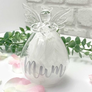Personalised Feather Filled Glass Memorial Angel Ornament/Vase | Memorial Gift | Remembrance Angel | Glass Angel | Bereavement Gift Keepsake
