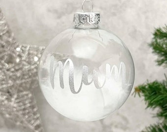 Personalised White Feather Filled Glass Memorial Bauble