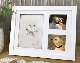 Paw Print Clay Mould and Photo Frame Kit for Dog or Cat | Pet Memorial Keepsake | Air Dry Clay | Wooden Roller & Glue