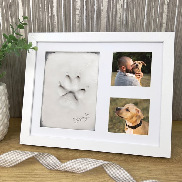 Paw Print Clay Mould and Photo Frame Kit for Dog or Cat | Pet Memorial Keepsake | Air Dry Clay | Wooden Roller & Glue