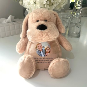 Personalised Photo Comfort Dog Teddy, Plush Memory Keepsake 30cm, Birthday Anniversary Christening Gift, Custom Photo Present