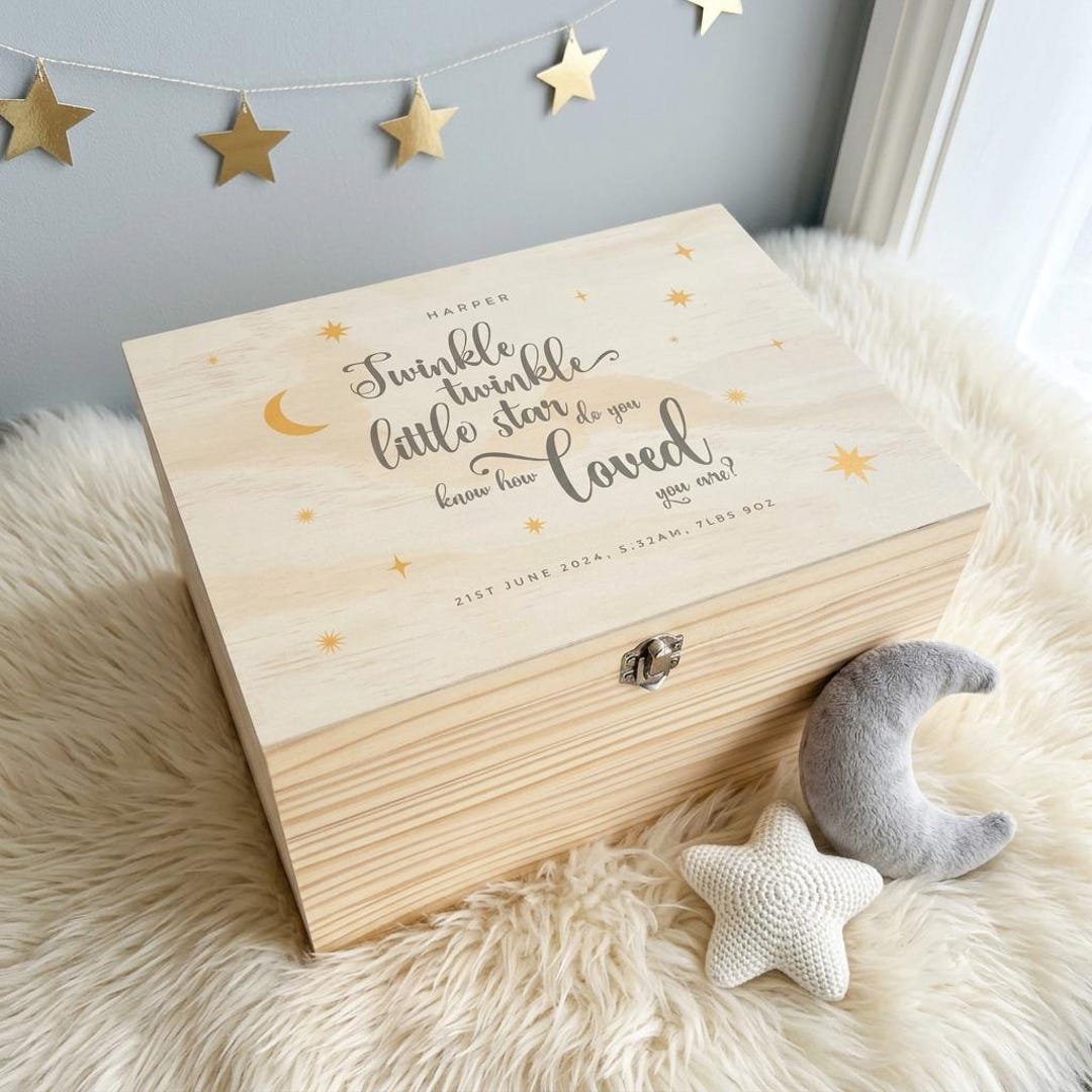 Personalised Twinkle Twinkle Keepsake Box | Newborn Baby Gift, Pine ...