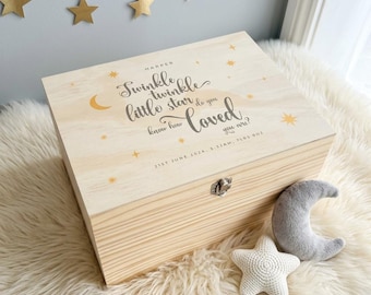 Personalised Twinkle Twinkle Keepsake Box | Newborn Baby Gift, Pine Wood