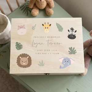 Personalised Jungle Animals Baby Keepsake Box | Pine Wood Memory Box - Etsy