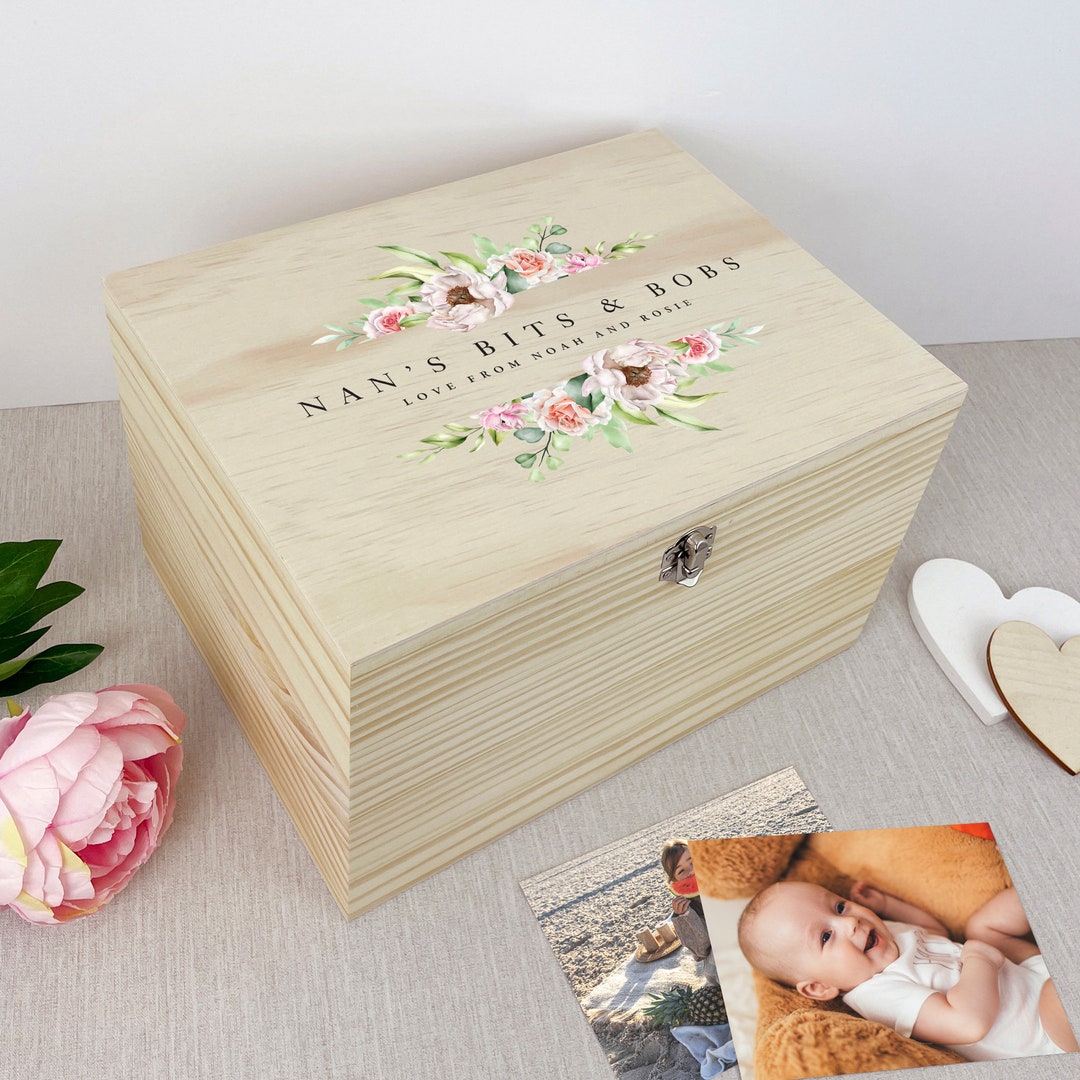 Personalised Pink Floral Memory Box – Wooden Keepsake Chest - Etsy