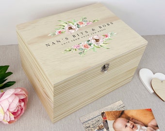 Personalised Pink Floral Memory Box – Wooden Keepsake Chest