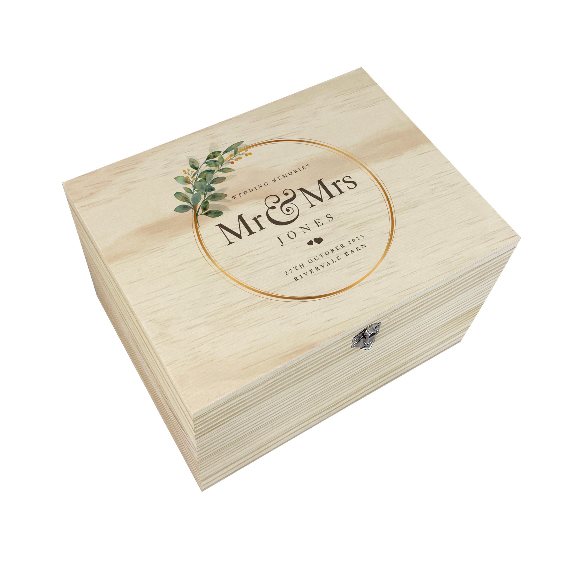 Personalised Wooden Wedding Keepsake Box – Wreath Design- Wedding Card ...