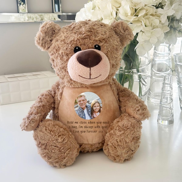 Personalised Photo 'Comfort Teddy Bear' – Custom Message, Colour Options
