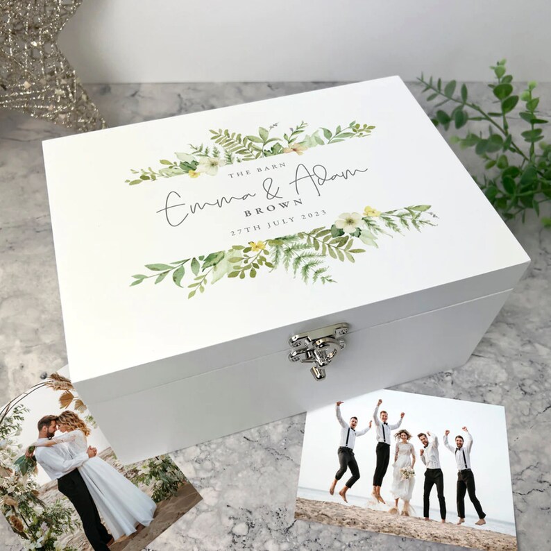 Personalised White Wooden Floral Wedding Keepsake Memory Box 3 Sizes | Wedding Gift | Couples Gift | Engagement Gift | Memory Box