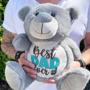 Best Dad Ever Grey Teddy Bear 30cm | Father's Day Gift Plush Soft Toy | Cute Bear Gift for Dad from Kids