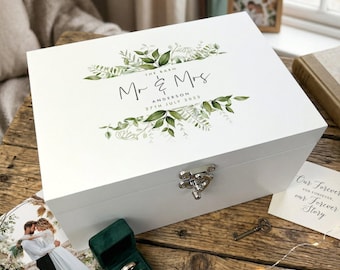 Personalised White Wooden Botanical Wedding Keepsake Memory Box - 3 Sizes | Wedding Day Gift | Couples Gift | Wedding Keepsake Gift