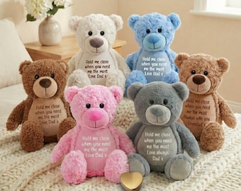 Orsetto di peluche commemorativo personalizzato / Urna portacenere per la perdita della mamma, del papà o del bambino / Orsetto ricordo con testo personalizzato / Regalo di condoglianze / Alto 42 cm