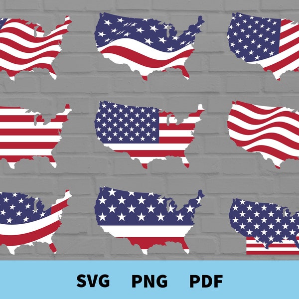 United Stated Map Svg Bundle, Usa Map Flag Svg, America Map Flag Svg, USA Flag Svg Bundle, 4th of July Svg Bundle,US Map Shaped Flag Svg,Png