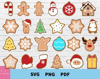Christmas Cookies Svg, Png, Cut Files for Cricut, Silhouette, Gingerbread Cookies, Set of Gingerbread Clipart, Santa, Noel Tree,Reindeer Svg