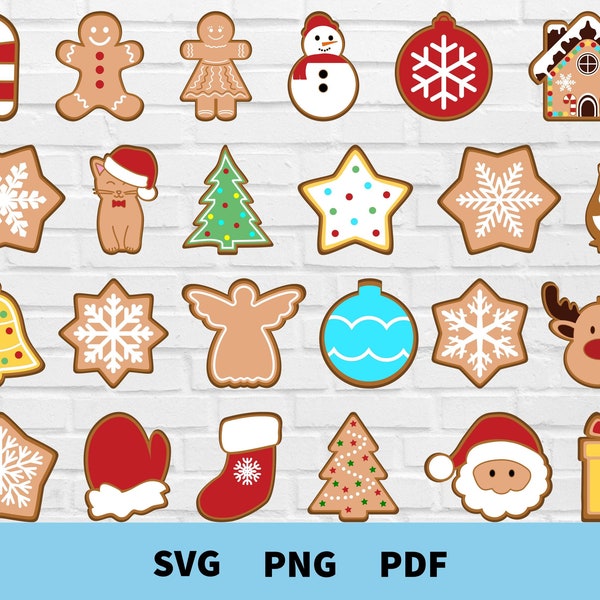 Christmas Cookies Svg, Png, Cut Files for Cricut, Silhouette, Gingerbread Cookies, Set of Gingerbread Clipart, Santa, Noel Tree,Reindeer Svg