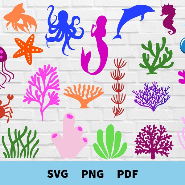 Ocean Life Svg Bundle, Beach Svg, Ocean Animal Svg, Sea Creature Svg, Sea Plants Svg, Coral Svg, Mermaid Svg, Dolphin Octopus Fish Svg