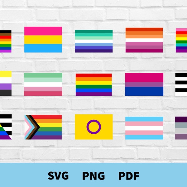 LGBTQIAP+ Flags Svg Bundle, Lgbt Lesbian Gay Bi Trans Pirde Flags Clipart Cut Files for Cricut, Silhouette, Pride Month Svg,Rainbow Flag Svg